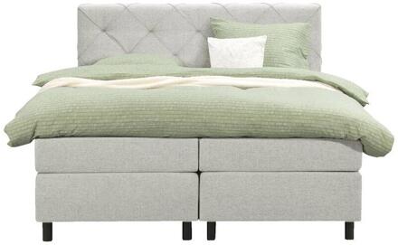 Boxspring Liv Geruit - Ecru - 160x200 Cm - Ronde Poot - Stof - Crème