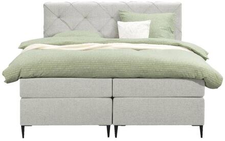 Boxspring Liv Geruit - Ecru - 180x200 Cm - Slanke Poot - Stof - Crème