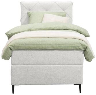 Boxspring Liv Geruit - Ecru - 90x200 Cm - Slanke Poot - Stof - Crème