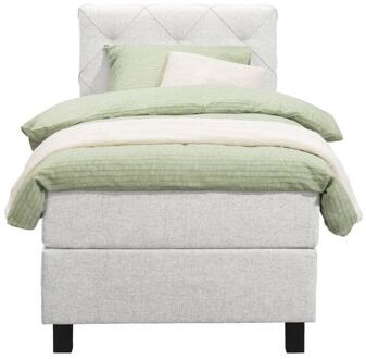 Boxspring Liv Geruit - Ecru - 90x200 Cm - Vierkante Poot - Stof - Crème