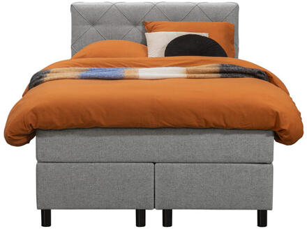 Boxspring Liv Geruit - Licht - 120x200 Cm - Ronde Poot - Stof - Grijs