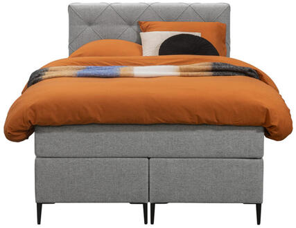 Boxspring Liv Geruit - Licht - 120x200 Cm - Slanke Poot - Stof - Grijs