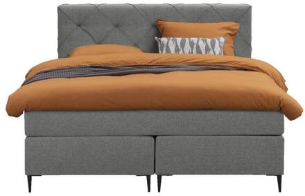 Boxspring Liv Geruit - Licht - 140x200 Cm - Slanke Poot - Stof - Grijs