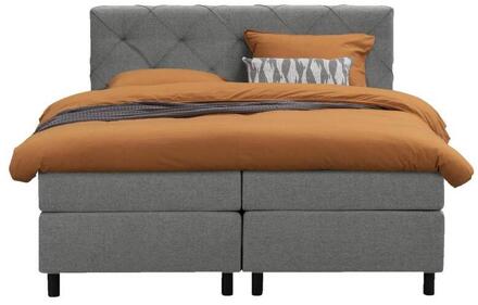 Boxspring Liv Geruit - Licht - 180x200 Cm - Ronde Poot - Stof - Grijs