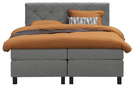 Boxspring Liv Geruit - Licht - 180x200 Cm - Vierkante Poot - Stof - Grijs