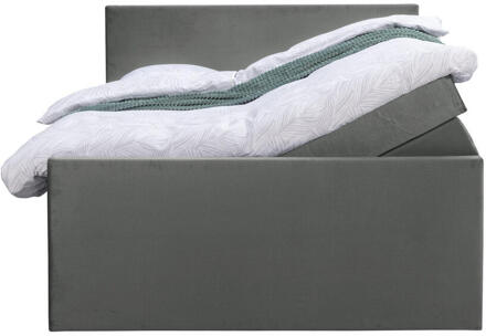 Boxspring Met Opbergruimte En Voetbord Liv Egaal - 160x200cm - Stof/Velvet - Grijs