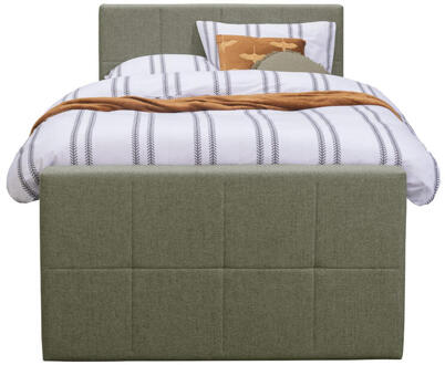 Boxspring Met Opbergruimte En Voetbord Liv Geblokt - 120x200cm - Stof - Groen