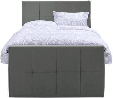 Boxspring Met Opbergruimte En Voetbord Liv Geblokt - 120x200cm - Stof/Velvet - Grijs