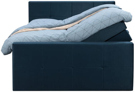 Boxspring Met Opbergruimte En Voetbord Liv Geblokt - 140x200cm - Stof/Velvet - Blauw