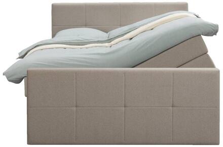 Boxspring Met Opbergruimte En Voetbord Liv Geblokt - 160x200cm - Stof - Beige