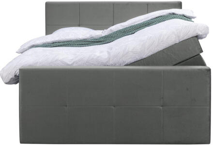 Boxspring Met Opbergruimte En Voetbord Liv Geblokt - 160x200cm - Stof/Velvet - Grijs
