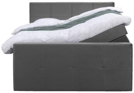 Boxspring Met Opbergruimte En Voetbord Liv Geblokt - 180x200cm - Stof/Velvet - Grijs
