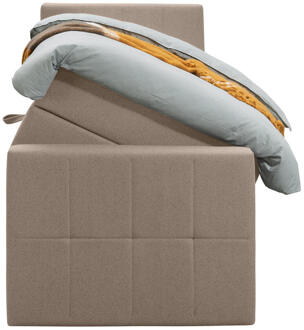 Boxspring Met Opbergruimte En Voetbord Liv Geblokt - 90x200cm - Stof - Beige