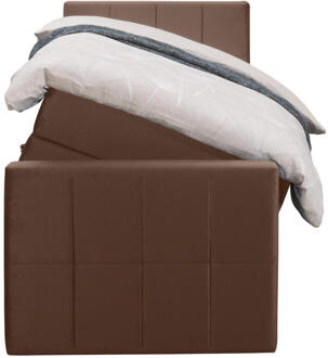 Boxspring Met Opbergruimte En Voetbord Liv Geblokt - 90x200cm - Stof/Velvet - Bruin