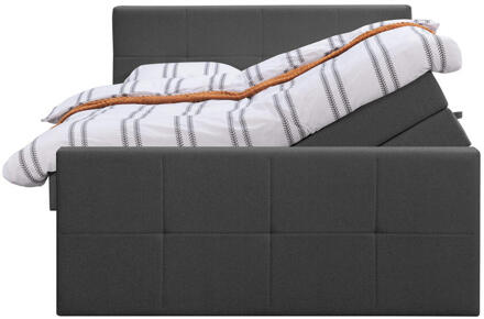 Boxspring Met Opbergruimte En Voetbord Liv Geblokt - Antraciet - 140x200cm - Stof - Grijs