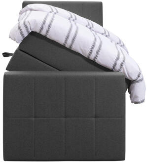 Boxspring Met Opbergruimte En Voetbord Liv Geblokt - Antraciet - 90x200cm - Stof - Grijs