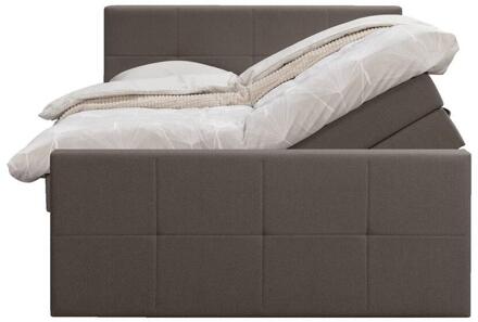 Boxspring Met Opbergruimte En Voetbord Liv Geblokt - Donker - 160x200cm - Stof - Bruin