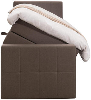 Boxspring Met Opbergruimte En Voetbord Liv Geblokt - Donker - 90x200cm - Stof - Bruin