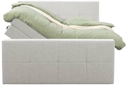 Boxspring Met Opbergruimte En Voetbord Liv Geblokt - Ecru - 180x200cm - Stof - Crème