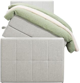 Boxspring Met Opbergruimte En Voetbord Liv Geblokt - Ecru - 90x200cm - Stof - Crème