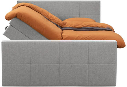 Boxspring Met Opbergruimte En Voetbord Liv Geblokt - Licht - 160x200cm - Stof - Grijs