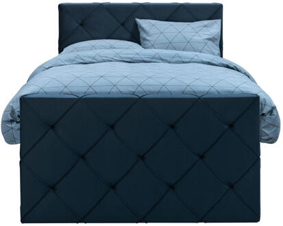 Boxspring Met Opbergruimte En Voetbord Liv Geruit - 120x200cm - Stof/Velvet - Blauw