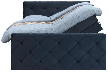 Boxspring Met Opbergruimte En Voetbord Liv Geruit - 140x200cm - Stof/Velvet - Blauw