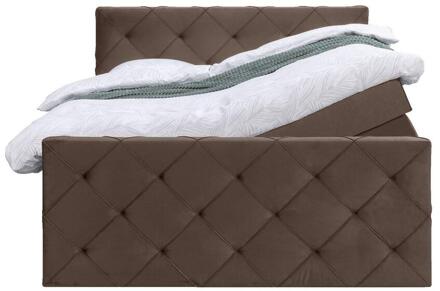 Boxspring Met Opbergruimte En Voetbord Liv Geruit - 140x200cm - Stof/Velvet - Bruin