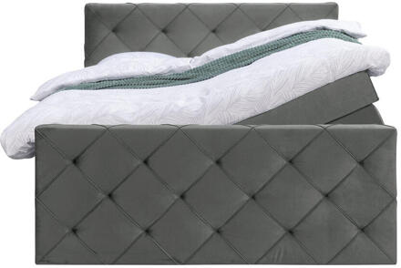 Boxspring Met Opbergruimte En Voetbord Liv Geruit - 160x200cm - Stof/Velvet - Grijs