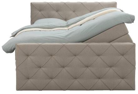 Boxspring Met Opbergruimte En Voetbord Liv Geruit - 180x200cm - Stof - Beige
