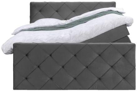 Boxspring Met Opbergruimte En Voetbord Liv Geruit - 180x200cm - Stof/Velvet - Grijs
