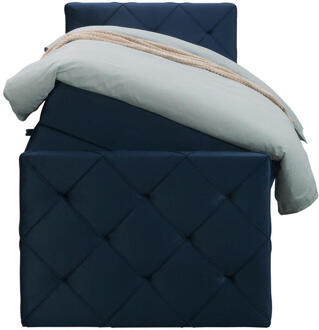 Boxspring Met Opbergruimte En Voetbord Liv Geruit - 90x200cm - Stof/Velvet - Blauw