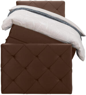 Boxspring Met Opbergruimte En Voetbord Liv Geruit - 90x200cm - Stof/Velvet - Bruin