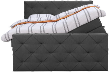 Boxspring Met Opbergruimte En Voetbord Liv Geruit - Antraciet - 140x200cm - Stof - Grijs