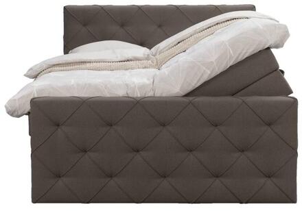 Boxspring Met Opbergruimte En Voetbord Liv Geruit - Donker - 160x200cm - Stof - Bruin