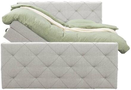 Boxspring Met Opbergruimte En Voetbord Liv Geruit - Ecru - 140x200cm - Stof - Crème