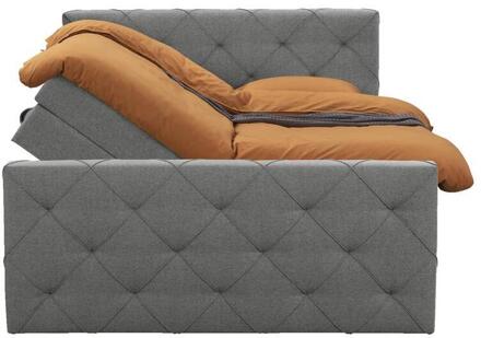 Boxspring Met Opbergruimte En Voetbord Liv Geruit - Licht - 180x200cm - Stof - Grijs