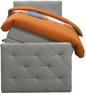 Boxspring Met Opbergruimte En Voetbord Liv Geruit - Licht - 90x200cm - Stof - Grijs