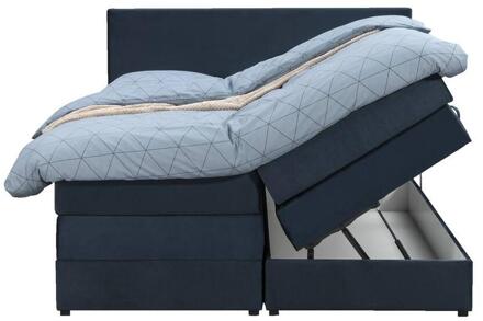 Boxspring Met Opbergruimte Liv Egaal - 140x200 Cm - Stof/Velvet - Blauw