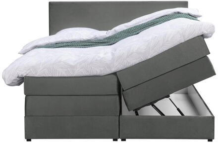 Boxspring Met Opbergruimte Liv Egaal - 160x200 Cm - Stof/Velvet - Grijs