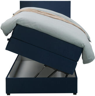 Boxspring Met Opbergruimte Liv Egaal - 90x200 Cm - Stof/Velvet - Blauw
