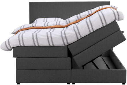 Boxspring Met Opbergruimte Liv Egaal - Antraciet - 180x200 Cm - Stof - Grijs