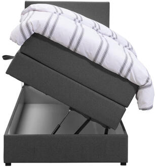 Boxspring Met Opbergruimte Liv Egaal - Antraciet - 90x200 Cm - Stof - Grijs