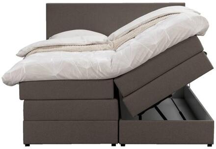 Boxspring Met Opbergruimte Liv Egaal - Donker - 160x200 Cm - Stof - Bruin