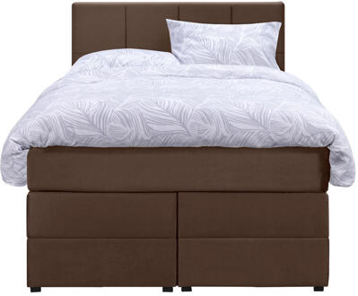 Boxspring Met Opbergruimte Liv Geblokt - 120x200 Cm - Stof/Velvet - Bruin
