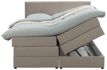 Boxspring Met Opbergruimte Liv Geblokt - 160x200 Cm - Stof - Beige