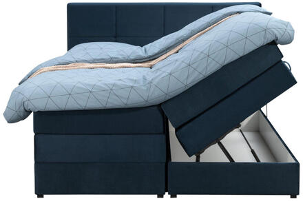 Boxspring Met Opbergruimte Liv Geblokt - 160x200 Cm - Stof/Velvet - Blauw