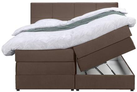 Boxspring Met Opbergruimte Liv Geblokt - 160x200 Cm - Stof/Velvet - Bruin