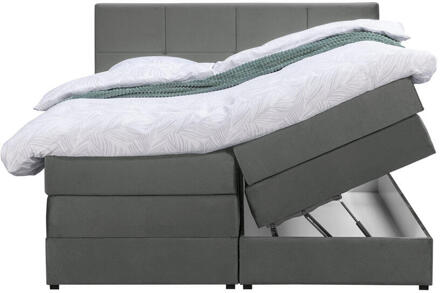 Boxspring Met Opbergruimte Liv Geblokt - 160x200 Cm - Stof/Velvet - Grijs