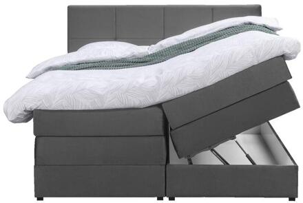 Boxspring Met Opbergruimte Liv Geblokt - 180x200 Cm - Stof/Velvet - Grijs